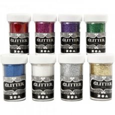 Glitter, 8 doosjes, diverse kleuren