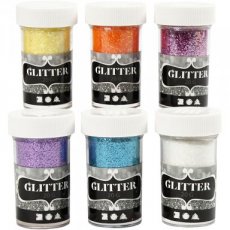 Glitter, 6 doosjes, diverse kleuren