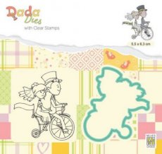 DADA Die & Clear stamp marriage - Bruidspaar op fiets
