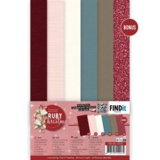 PM-A4-10032 Linen Cardstock Pack - Precious Marieke - Ruby Christmas - A4