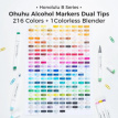Y30-80406-84 Ohuhu Honolulu B 216 kleuren Alcohol Art Markers Brush & Fine – Inclusief Sleeve