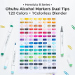 Y30-80406-86 Ohuhu Honolulu B 120 kleuren Alcohol Art Markers Brush & Fine – Inclusief Sleeve