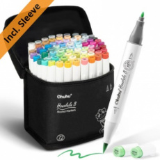 Y30-80406-90 Ohuhu Honolulu B 72 kleuren Alcohol Art Markers Brush & Fine – Inclusief Sleeve