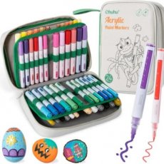 Ohuhu Acrylic Marker Pens – 24 Fine Tips & 24 omkeerbare punten (Chisel en round) – totaal 48 markers in etui